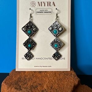NWT Myra Bag Black and Turquoise Dangle "Waihona" Earrings